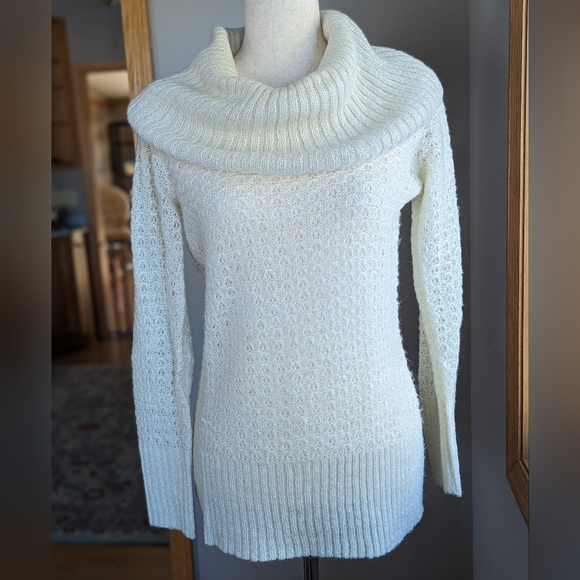 Apt. 9 Sweaters - Apt. 9 White Ivory Metallic Open Knit Cowl Neck Sweater Women's Size Small